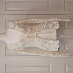 Y2K Boho Cream White Crochet Cardigan Tie Front Cotton Spring Beach Rhythm Sz M